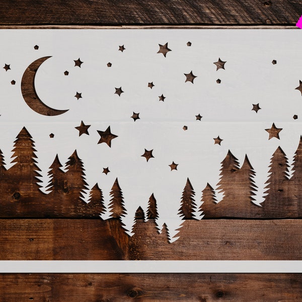 Starry Night Stencil, Reusable Starry Night  Stencil, Art Stencil, DIY Craft Stencil, Large Starry Night  Stencil, Moon, Forrest