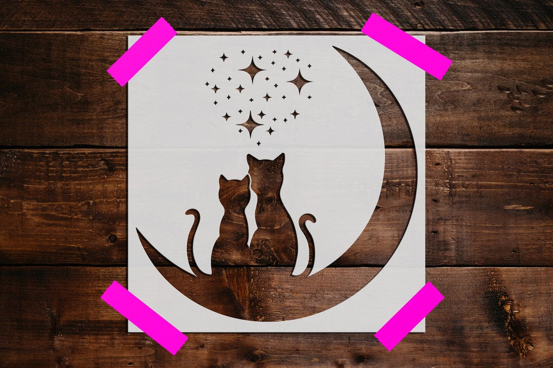 Two Cats on the Moon Stencil Reusable Two Cats on the Moon
