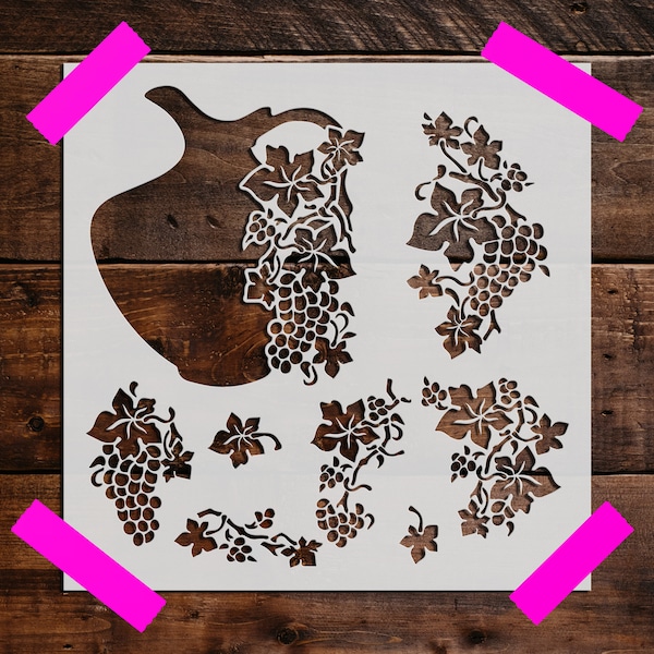 Grapes and a Pitcher Stencil, Reusable Grapes and a Pitcher Stencil, Art Stencil - DIY Craft Stencil, Painting Stencil, Grapes, Wine