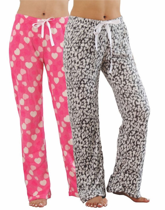 2 Pack Womens Soft Plush Fleece Pajama Pants, Pattern 49 55 