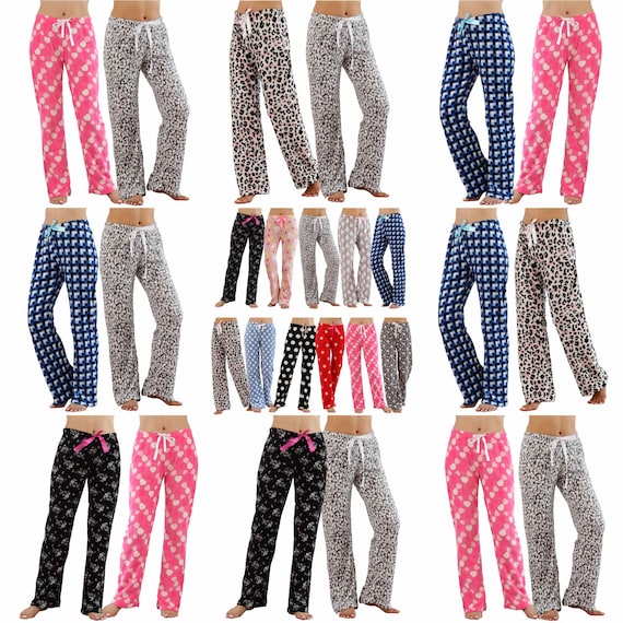 2 Pack Womens Soft Plush Fleece Pajama Pants, Pattern 49 55 