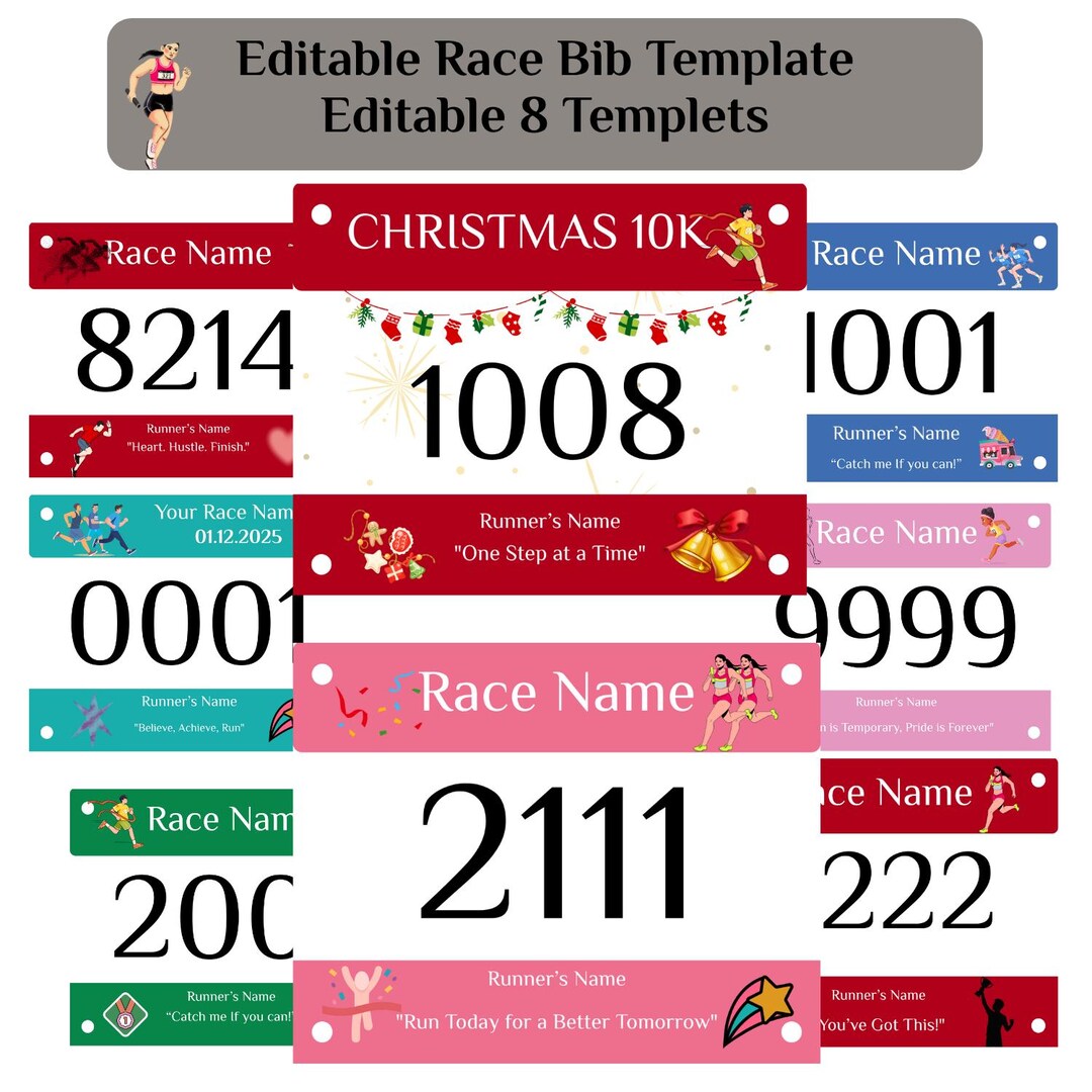 Editable Race Bib Template Canva Running Number (digital Download) Etsy
