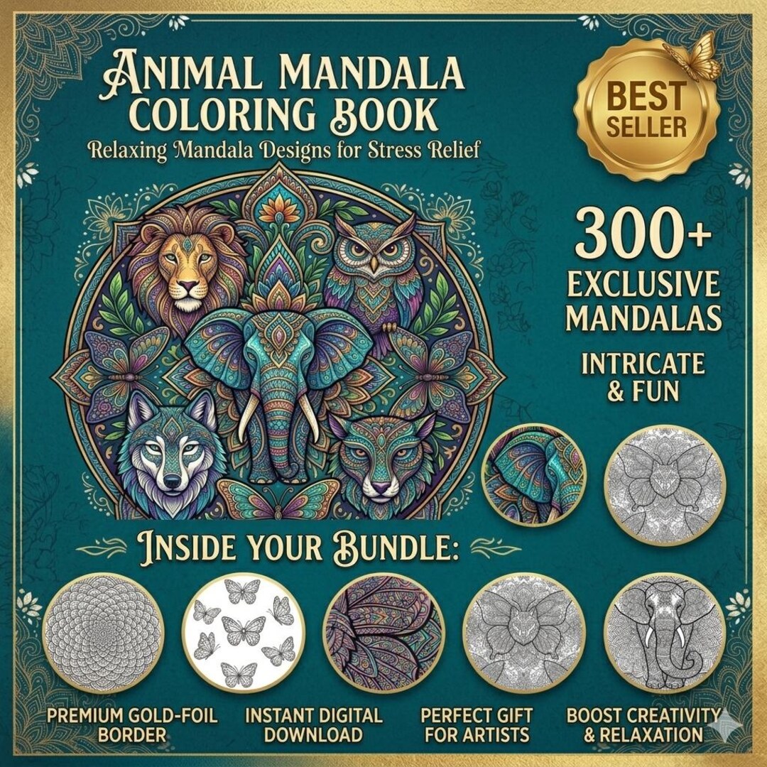 Animal Mandala Coloring Book – 400 Pages Stress Relief Relaxation (PDF ...