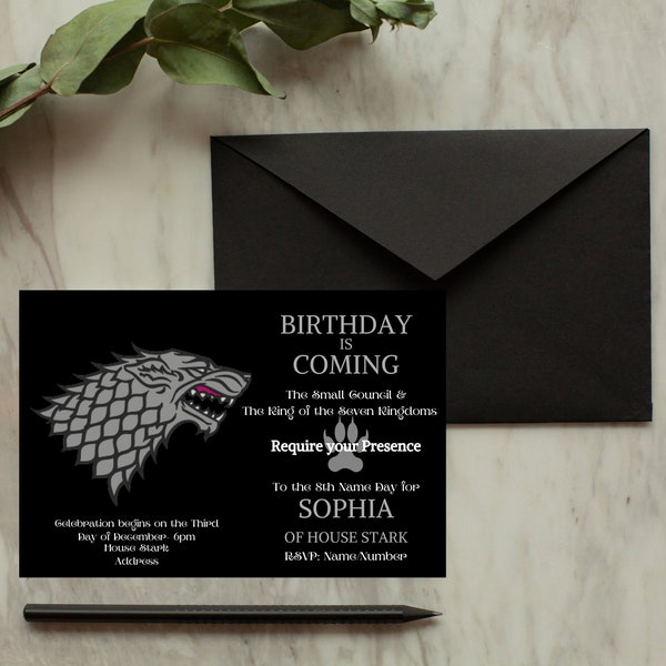 2 GOT-Game-of-Thrones-Invito-invito-festa-Stark-invito festa di compleanno-Onomastico-download istantaneo