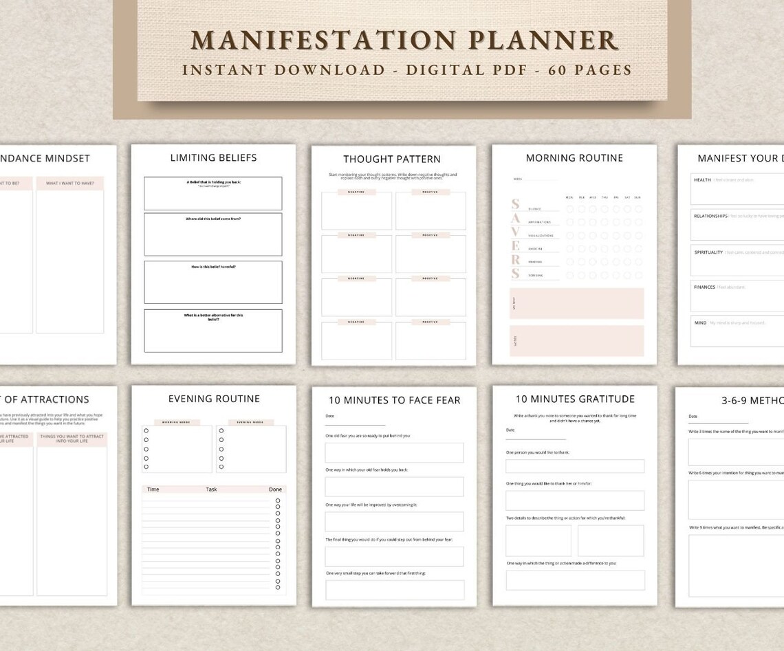 Manifestation Planner Printable Dream Journal Digital - Etsy