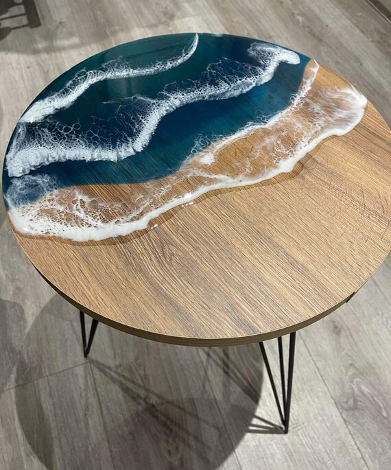 18 Epoxy Resin Ocean Side End Table Top Home Garden Decor