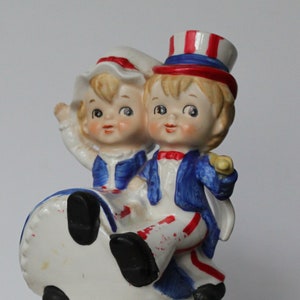 Vintage Lefton Fourth Of July Music Box. Yankee Doodle Tune, Paint Loss, CHIP, Cute Grandmacore Mantel Decor, Independence Day, Hostess Gift