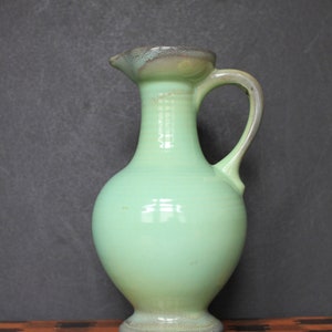 Green Ceramic Pitcher For Vintage Cottagecore Kitchen Ware. Soft, Pale Green, Handled Pitcher With Spout, Housewarming, Host, Gardener Gift.