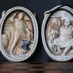 Vintage Rustic Wall Plaques. Tavern, Pub Theme Village Decor. Bouterware Corocraft Blacksmith, Innkeeper. Old Country Decor. Man Cave.