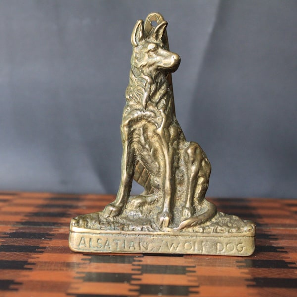 Dog Door Knocker For Vintage Front Door Decor. Brass Alsatian Wolf Dog Sitting, Entry Decor. Dog Lover, Breeder Gift. Bougie Metal Knocker.