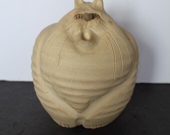 Vintage Cat Bank. Ceramic, Doris Pottery, Hand Made, Grumpy, Frumpy, Heavy Weight, Crazy Cat Lady, Grandmacore Mantel, Hostess Gift.