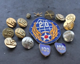 Vintage Military Pins Lot. World War 2, Set of 16, Rifleman, Army, Transportation, Gift For A Collector.