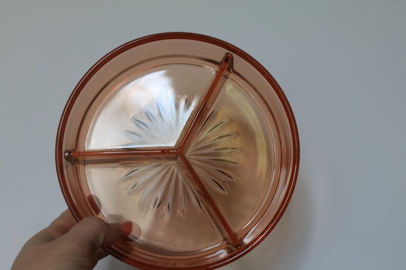 Vintage Pink Depression Glass Vanity Tray. Circle Dish With 3 Etsy