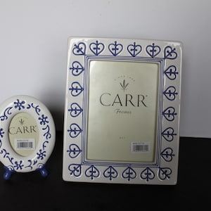 Vintage White and Blue Ceramic Picture Frame Pair. Carr Frames, Large and Small, Rustic Grandmacore Mantel Decor, Gift For A Collector, NOS.