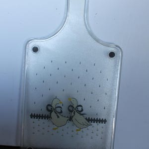 Vintage Geese Cutting Board. Plastic, Kitschy Grannycore, White Geese, Blue Ribbon, DAMAGE, Rustic Kitchen Ware, Housewarming, Hostess Gift.