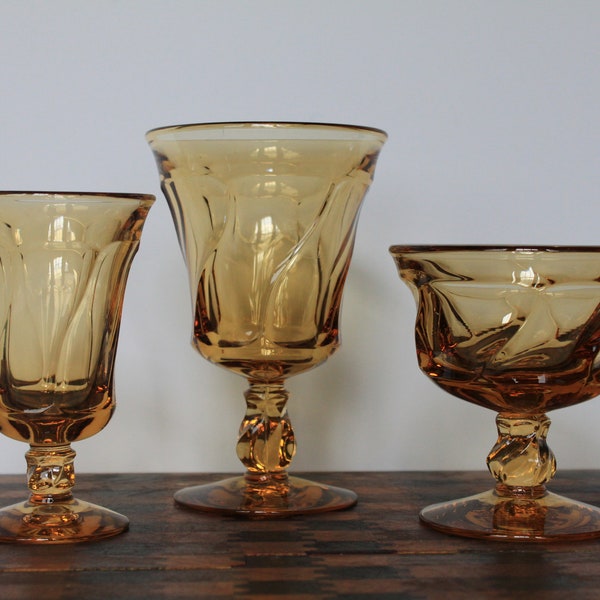 Vintage Fostoria Dessert Cup. Golden Amber Glass, Jamestown Pattern, Swirled Stem, Pedestal Base, CHOOSE 1 Of 3 Types, Sherbet Water Parfait