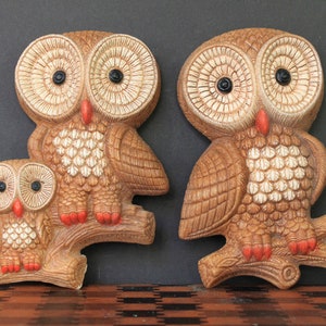 Vintage Brown Owl Family. Retro Grandmacore, Wall Hangings, Set Of 2 Styrofoam Owls, Owl Lover Gift, Collector. Housewarming Hostess 1960s.