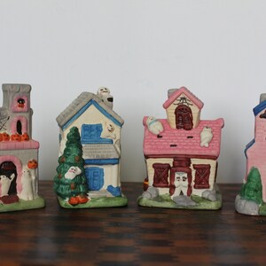 Vintage Halloween Votive Candle Houses. CHOOSE 1, Small Ceramic Houses, Halloween Mantel Decor, Grandmacore Entryway Village, Cute Host Gift