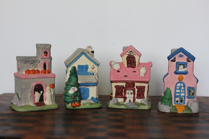 Vintage Halloween Votive Candle Houses. CHOOSE 1, Small Ceramic Houses, Halloween Mantel Decor, Grandmacore Entryway Village, Cute Host Gift