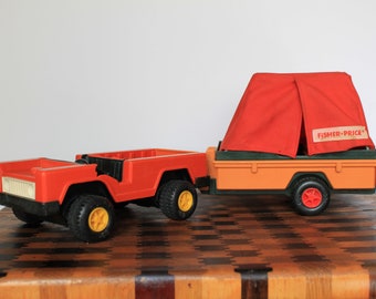 Fisher Price Little People Vintage Red Orange Tractor Trailer Cart 