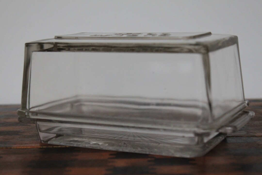 Vintage Clear Glass Butter Dish W/ Lid. Minimalist Kitchen Etsy