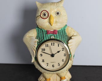 Vintage Dapper Owl Clock. White Owl, Outfit, Monocle, Quirky and Unique Office Desk Decor, Housewarming, Hostess, Gift For A Collector.