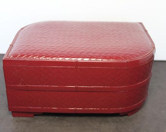 Vintage Maroon Basket Weave Stacking Jewelry Box. Houbigant Raffinée, Mint Condition, Rustic Grandmacore Vanity Decor, Collector Gift.