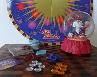 Vintage Ask Zandar Board Game. Complete Game, NO INSTRUCTIONS, DAMAGE, 1992 Milton Bradley, Working Fortune Wizard, 90s Kid Nostalgia Game.