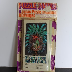 Vintage Jigsaw Puzzle Invitations. NOS, In Original Box, Unopened, 1969, Cocktails Invite, Unique Grandmacore Hostess Gift, Housewarming.