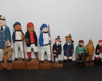 Vintage Wooden Captain and Sailor Figurines. CHOICE, Smoking Pipe, Rustic Nautical Mantel Decor, Housewarming, Hostess, Collector Gift.