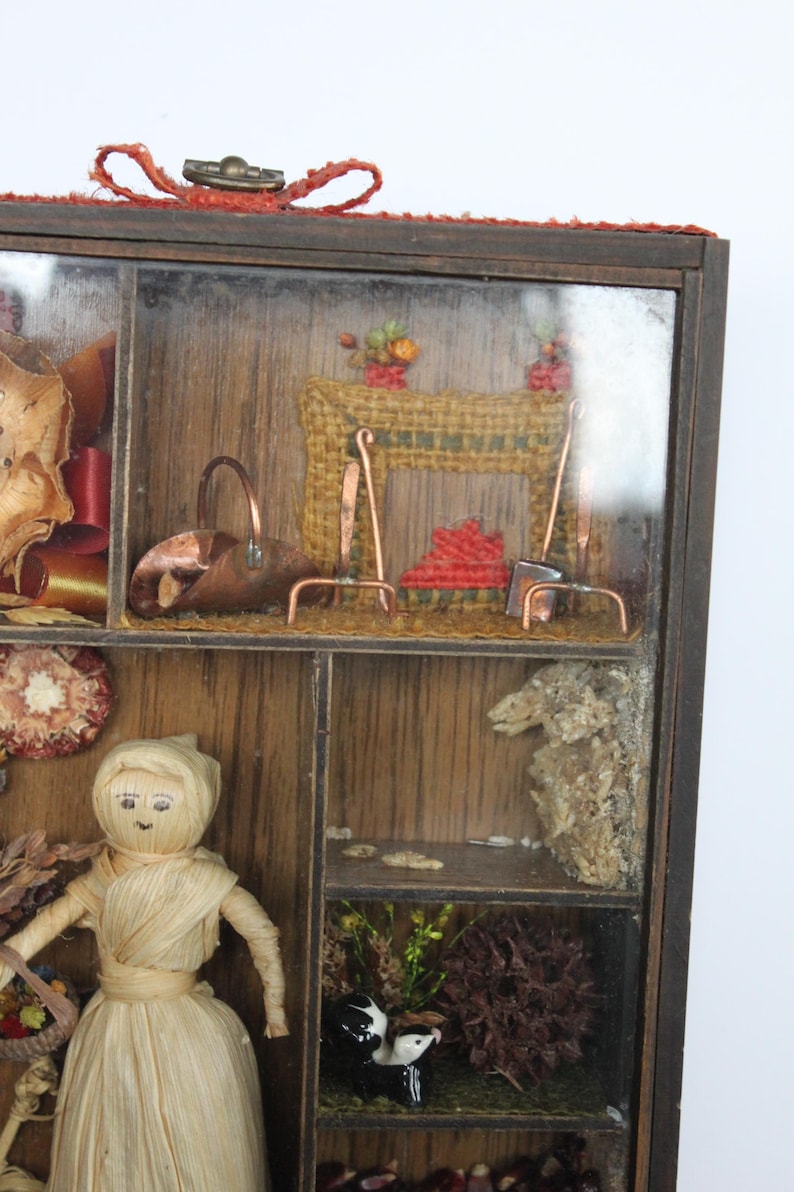Vintage Rustic Miniature Diorama Display Shadow Box. Corn Husk Doll ...