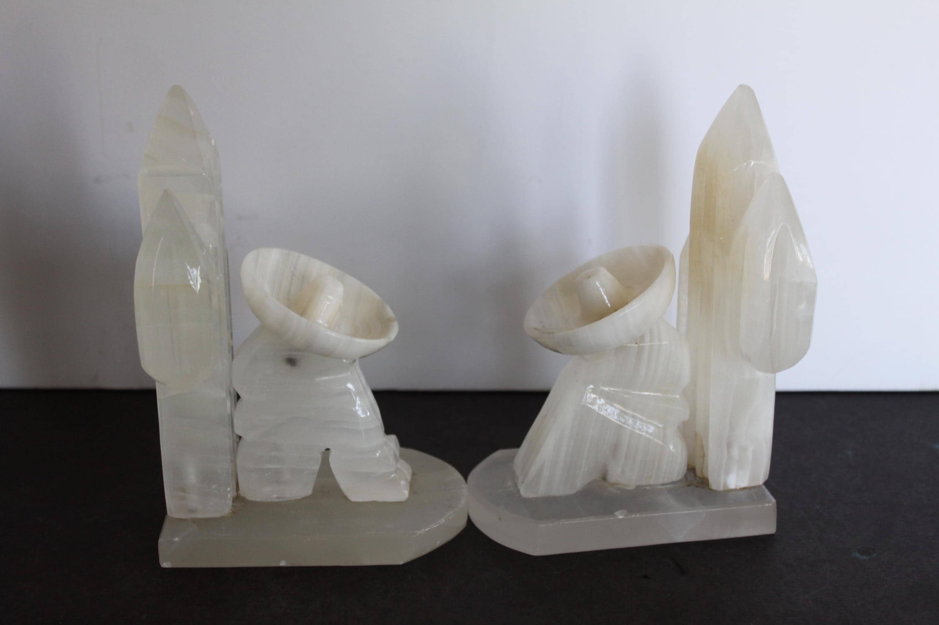 Vintage White Onyx Marble Cactus Bookends. Pair, Siesta Time, Southwestern Desert Decor, Unique Grandmacore Office, Shelf, Book Lover Gift.