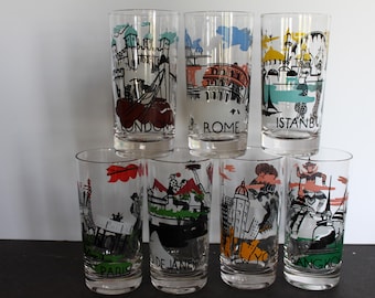Vintage World City Glass Tumbler. CHOOSE From 7, Bangkok, Paris, London, Rome, Istanbul, Rio De Jeneiro, New York, MINT Condition, Replace