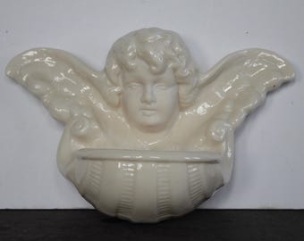 Support à eau bénite vintage Angelot. Belleek, 5e place, années 50, parfait état, décoration d'entrée grand-mère, jardinière succulente, cadeau d'hôtesse.