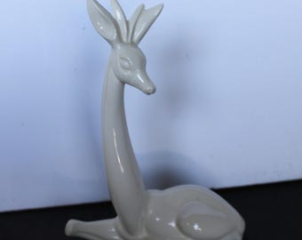 Vintage White Ceramic Gazelle Figurine. Mid Century Modern, Minimalist Mantel Decor, Housewarming, Hostess, Long Neck, Safari Vibe.