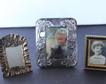 Vintage Miniature Frame Trio. Set Of 3, Gold Or Silver, Grandmacore Mantel Decor, Housewarming, Hostess, Gift For A Collector.