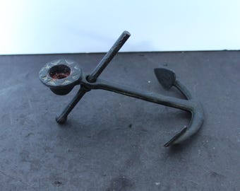 Vintage Anchor Candlestick Holder. Cast Iron, Angled, Nautical Mantel Decor, Housewarming, Hostess, Gift For A Collector, Bathroom Decor