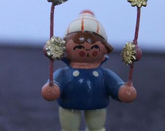 Vintage Boy With Stars Miniature Wooden Figurine. Made In Germany, Wendt & Kuhn, Gift For A Collector, Housewarming, Hostess, Grandmacore.