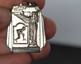 Vintage Art Deco Ice Skating Medallion. Winged Lady, Winning Medal, Gift For A Collector, Housewarming, Hostess, Gift For A Collector.