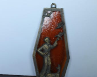 Vintage Saint Francis and The Birds Amber Glass Sun Catcher. Window Hanging, Religious Grandmacore, Housewarming, Hostess Gift.