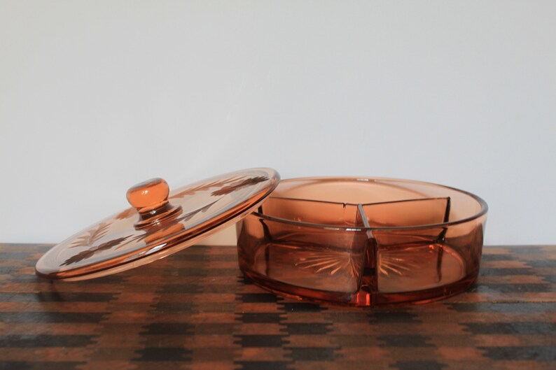 Vintage Pink Depression Glass Vanity Tray. Circle Dish With 3 Etsy