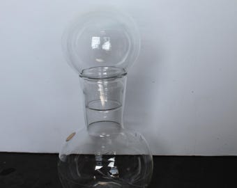 Vintage Clear Glass Bubble Decanter. Pasabahce, Made in Turkey, Etched Flower Design, Circle Stopper, Minimalist Grandmacore Bar Ware.