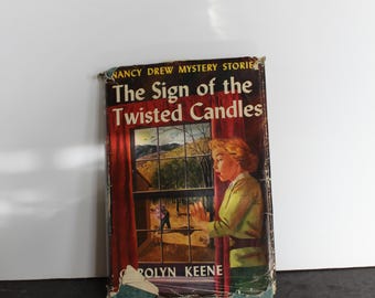 Vintage Nancy Drew Hardcover Book. Sign Of The Twisted Candles, 1933, Original Dust Jacket, Grandmacore Bookshelf, Replacement, Host Gift.