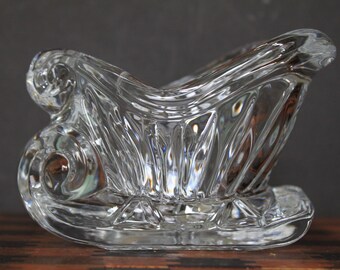 Vintage Crystal Sleigh Candle Holder. Grandmacore Christmas Mantel Decor. Lead Crystal Votive Holder, Housewarming, Hostess Gift. Bougie.