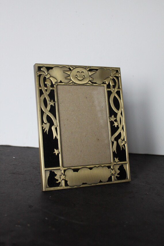 Vintage Happy Sun Picture Frame. Gold Tone Metal, 1997 HB Group, Celestial Mantel Decor, Happy, Cheerful, Grandmacore Mantel, Hostess Gift.