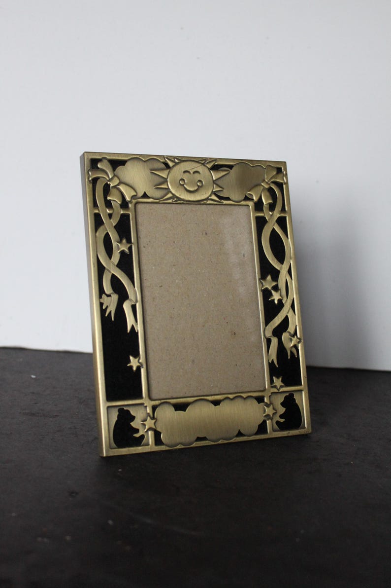 Vintage Happy Sun Picture Frame. Gold Tone Metal, 1997 HB Group, Celestial Mantel Decor, Happy, Cheerful, Grandmacore Mantel, Hostess Gift.