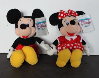 Vintage Mickey and Minnie Mouse Bean Bag Plushies. Original Tags, Stuffed Animals, Disney Lover, Gift For A Collector, Housewarming, Hostess