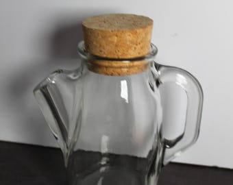 Vintage Wheaton Snub Nose Pitcher. Clear Glass Tea Pot W/ Cork Lid. Cute, Minimalist Grandmacore Kitchen Ware, Housewarming, Hostess Gift.