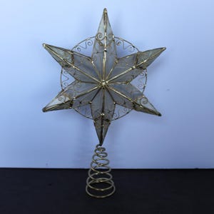 Vintage Capiz Shell Tree Star. White and Gold, Bougie Grandmacore Christmas Decor, Housewarming, Hostess, Gift For A Collector.