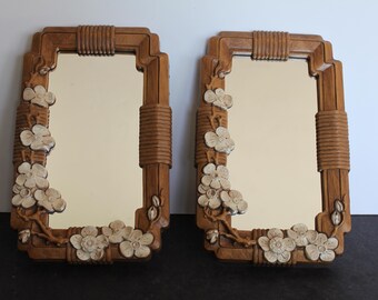 Vintage Dogwood Blossom Mirror Set. Plastic, Wall Hanging, Kitschy Grandmacore, Syroco, Homco, Accent Mirror, Cottagecore Entryway Decor.
